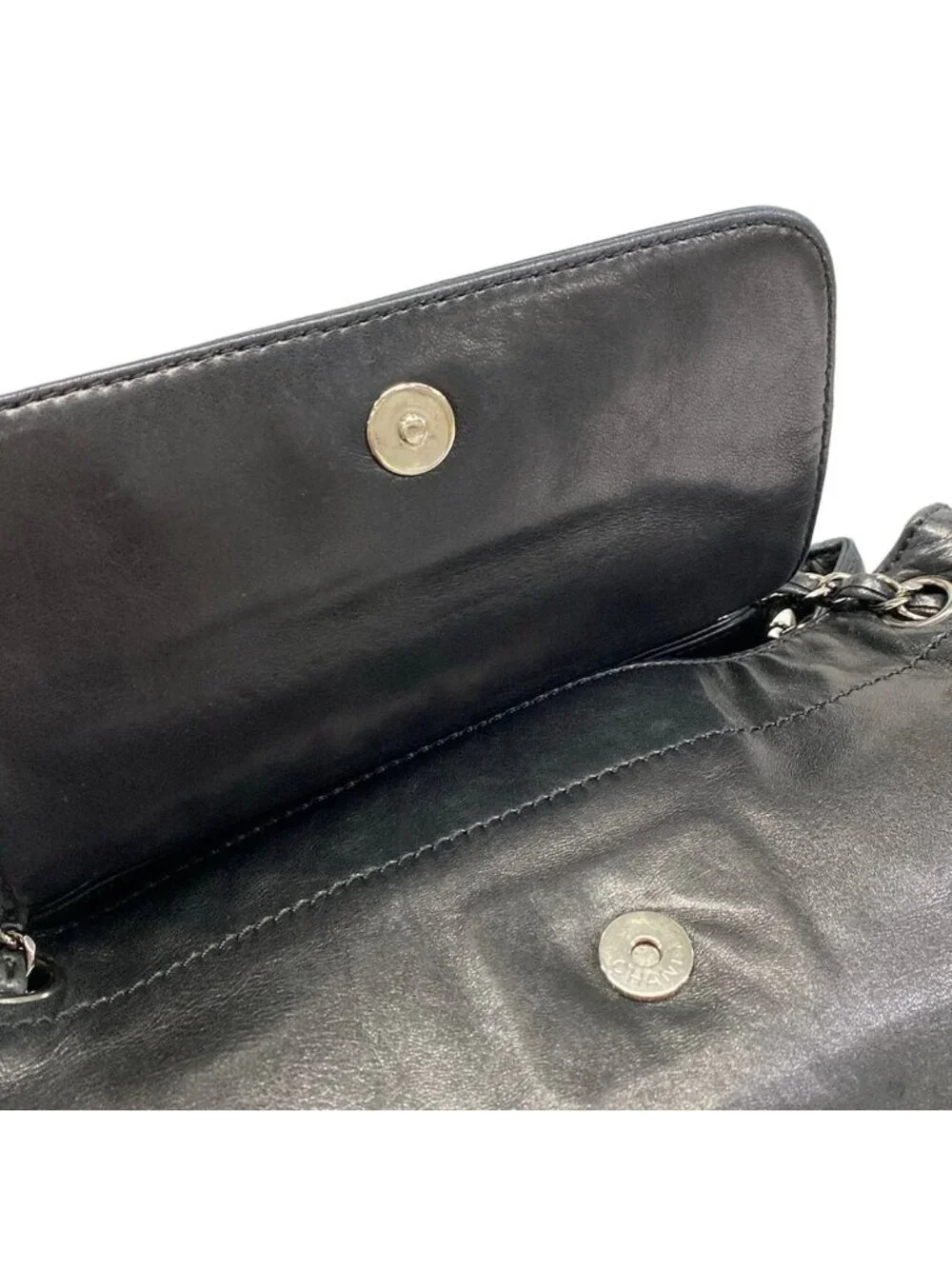 Chanel Shoulder Bag Black Chain Silver Logo Flap Lambskin